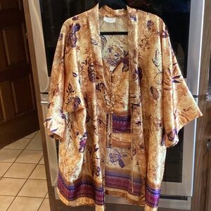 Inner Most Gold and Purple Floral Kimono with Tank Top